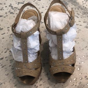 Soda nude wedges with AB crystal rhinestones.